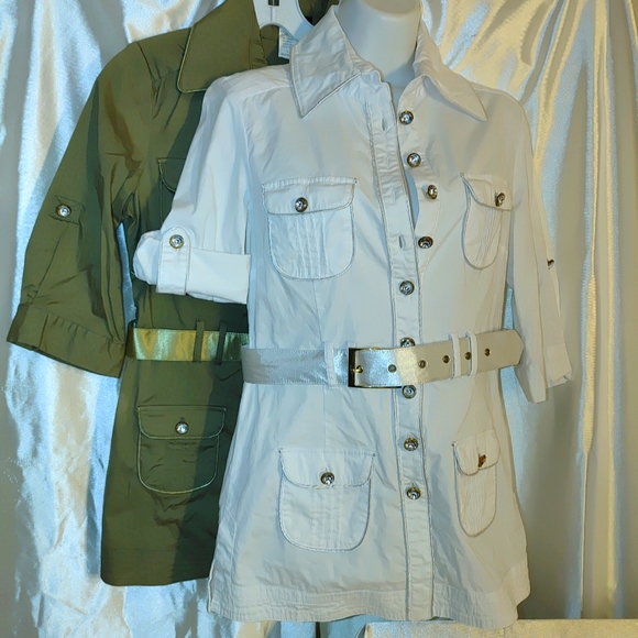 Beautiful NWOT $19 or 2/$32 button-down blouse with removable belt M - Picture 1 of 6